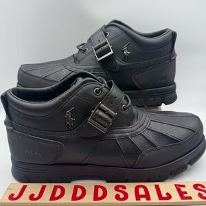 Polo Ralph Lauren Dover III Black Leather Lace Up Buckle Boots Men’s Size 14D